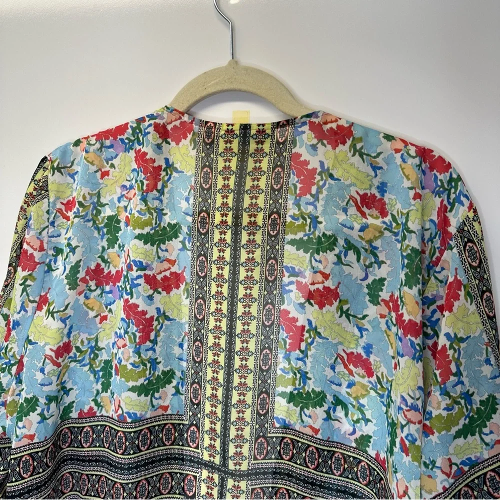 Susan Graver Open Front Kimono Duster Multi color floral size XL